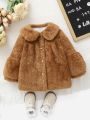 Baby Solid Bishop Sleeve Peter Pan Collar Teddy Coat