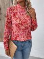 Floral Print Ruffle Hem Trim Decor Shirt