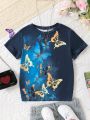 SHEIN Kids CHARMNG Girls (large) Butterfly Pattern Short Sleeve Round Neck T-shirt