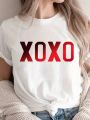 Plus Size Women'S Letter Printed Round Neck Short Sleeve T-Shirt