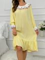 Women's Embroidery Patchwork Lace-trimmed Nightdress