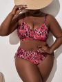 SHEIN Swim Vcay Plus Size Full Print V-Neck Bikini Set