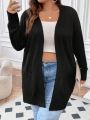 SHEIN CURVE+ Plus Size Women's Open Front Cardigan With Double Pockets