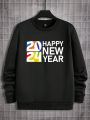 Manfinity Men'S Happy New Year Printed Round Neck Sweatshirt