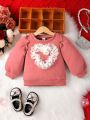 Baby Girls' Sweatshirt, Casual Simple Style With Mushroom Edges And Heart Pattern, Comfortable And Loose, Spring & Autumn