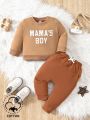 SHEIN Baby Boy's Letter Printed Sweatshirt And Pants Set