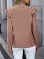 SHEIN LUNE Mock Neck Ruffle Trim Decor Long Sleeve T-Shirt