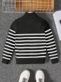 SHEIN Young Boy Striped Pattern Half Zip Sweater