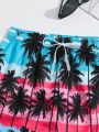 Teen Boy's Printed Woven Fabric Beach Shorts With Botanical Pattern