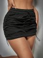 SHEIN Coolane Contrast Stitching Edge Drawstring Side Skirt