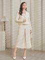 SHEIN Modely Imitation Pearl Button Jacket + Skirt Women's Two-piece Set