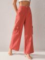 Isabeli Moraes Women's Solid Color Cargo Pocket Straigh-Legged Pants