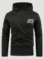 Men Slogan Graphic Zip Up Hooded Sports Jacket