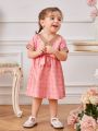 Baby Girls' Spring Print Patchwork Woven Belt Daily Casual Romantic Dress