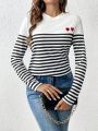 SHEIN Frenchy Striped & Heart Print Tee