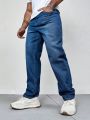 Men's Loose Fit Straight Leg Jeans With Slanted Pockets