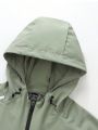 Men'S Hooded Sporty Jacket With Letter Pattern, Zipper Closure & Drawstring