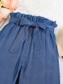 SHEIN Kids EVRYDAY Girls Paperbag Waist Belted Wide Leg Pants