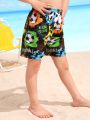 Boys' Soccer Print Swim Trunks With Woven Fabric