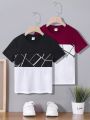 SHEIN Kids EVRYDAY Young Boy 2pcs/Set Casual Comfortable Geometric Printed Color Blocking T-Shirt