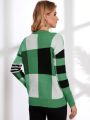 Women's Contrast Color Round Neck Sweater