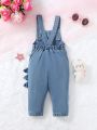 Cute Baby Boy's Water Washed Denim Overalls With Embroidered Facial Expressions