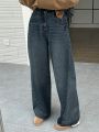 FRIFUL Solid Color Wide Leg Women's Denim Pants