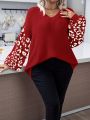 SHEIN Essnce Plus Size Leopard Print Sweater