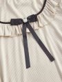 SHEIN MOD Women's Pleats Detail Square Neck Long Sleeve Dress With Ruffle Trim