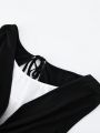 SHEIN LUNE Women's Plus Size Colorblock Back Tie Knit Tank Top