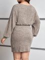 SHEIN Frenchy Plus Size Lantern Sleeve Belted Dress