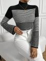 SHEIN Privé Flare Sleeve Sweater With Patchwork Design