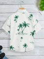 SHEIN Kids SUNSHNE Boys' Tropical Palm Tree Printed Button Down Loosen Woven Shirt With Turn-Down Collar For Summer Vacation