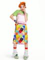 SHEINNeu Dopamine Cartoon Graphic Colorful Patterns Midi Dress Festival Outfits Neon Skirt