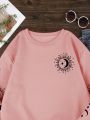 Sun And Moon Printed Fleece Lined Sweatshirt For Warmth