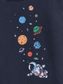 SHEIN Baby Boys' Astronaut & Planet Pattern Short Sleeve T-Shirt