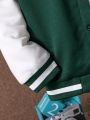 2pcs/Set Teenage Boys' Contrast Color Sports Baseball Jacket And Pants Outfit