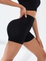 Yoga Basic Solid Color High Waist Sports Shorts