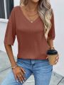 Solid V Neck Drop Shoulder Tee