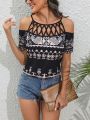 Women'S Geometric Pattern Off-Shoulder Hollow Out Blouse