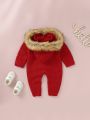 Baby Fur Collar Button Up Sweater Jumpsuit