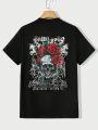 SHEIN Men's Skull & Floral Print Short Sleeve T-Shirt