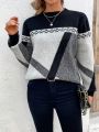 Color Block Round Neck Drop Shoulder Sweater Pullover