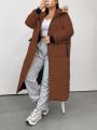 Plus Size Long Hooded Winter Coat With Belt