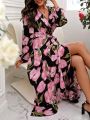 Women's Floral Print Wrap-Tie Dress