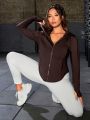 Plus Size Women's Thumb Hole Zip Up Sports Jacket