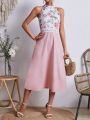 Women'S Sleeveless Patchwork Floral Printed Dress