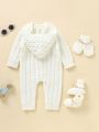 Baby Girl Button Front Hooded Cable Knit Jumpsuit