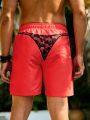 SHEIN Men's Color Blocking Printed Drawstring Waist Beach Shorts