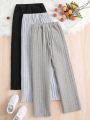 SHEIN Kids SPRTY Big Girls' 3pcs/set Ribbed Casual Trousers With Simple And Multicolor Design